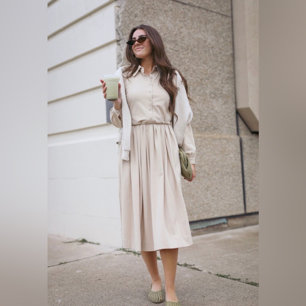 Dainty Jewells Cream Knit Shirt Dress